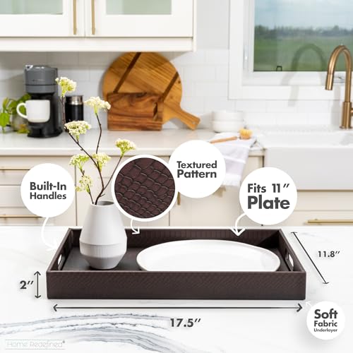 Modern 17.5"x12" Rectangle Brown Snake Faux Leather Decorative Tray Serving Tray with Handles Ottoman Coffee Table Dresser Living Room Kitchen Tray by Home Redefined for All Occasion's. - color: Brown