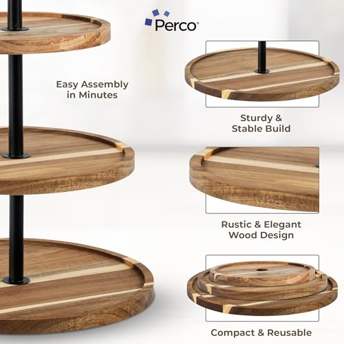Perco 3 Tier Wooden Cupcake Stand, Acacia Wood Tiered Display Stand for 20 Cupcakes – Rustic Dessert Table Display Set, Tiered Serving Tray for Weddings, Birthdays, Baby Showers & Events - color: Acacia Wood
