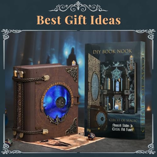 CCCDF Magic Book Nook Kit, Openable Miniature Dollhouse Booknook, 3D Wooden Bookend with LED Light, Wizard Themed DIY Craft Decor for Adults Teens - Circle of Magic - style: Circle of Magic