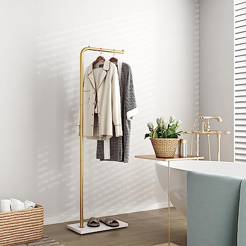 Metal Gold Coat Racks, Standing Coat Rack with Heavy Base, Modern Coat Tree with Crossbar and 3 Hooks, Entryway Coat Racks for Handbags, Clothing.(59inch) - size: 59in-std