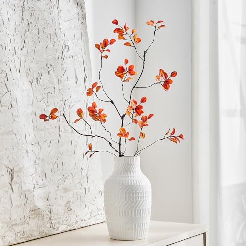 Modern White Ceramic Vase, Boho Flower Vases for Decor, 5.1" W x 8.7" H Modern Vase with Textured Pattern Table Centerpiece for Living Room Office Bedroom (White Vase)