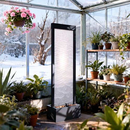 Jocoevol Mesh Panel Waterfall Fountain, Large Indoor Water Feature with Stones & Light, 64" Floor Standing Water Wall for Home Decor, Living Room, Patio, Outdoor Garden - style: Mesh Panel