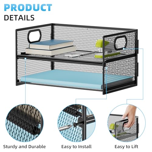 Marbrasse 2 Tier Paper Organizer Letter Tray, Mesh File Organizer with Handle, Paper Sorter Desk Organizer for Home Office Supplies - Black - color: 2 Tier Black