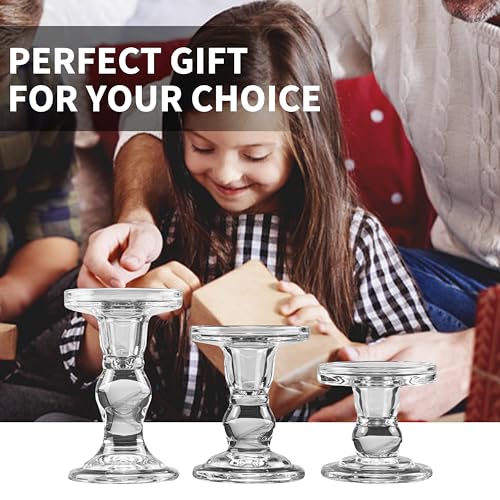 YAKii Clear Glass Candle Holder Set - Elegant Crystal Candlestick Holders for Pillar Taper Candles and Tea Lights - Perfect for Home Decor, Wedding, Christmas and Party - Set of 3