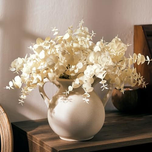 LUKA Antique Ceramic Vase with 2 Handle,6.7 inches Rustic Vase Minimalist Decor, Decorative Vases for Home Decor, Table, Living Room, Shelf, Christmas Decoration(Small,White) - color: S-white(6.42 In)