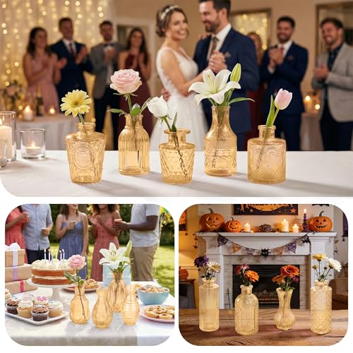 Glass Bud Vases in Bulk Set of 17, Gold Small Mini Vases for Flowers, Vintage Vase for Centepiece,Wedding, Table Decor, Baby Shower, Christmas, Home and Events - color: Gold