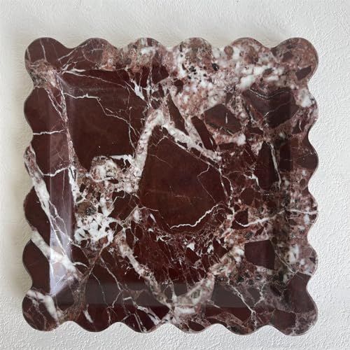 Vintage Natural Marble Tray Small Ornaments Scalloped Tray Handmade Storage Dish for Counter, Vanity, Dresser, Nightstand and Desk (Rosa Levanto) - color: Rosa Levanto