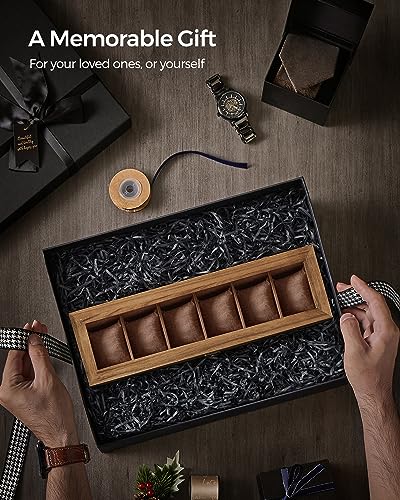SONGMICS 6-Slot Watch Box, Watch Display Case with Large Glass Lid, Removable Watch Pillows, Velvet Lining, Gift Idea, Rustic Walnut UJOW006K01 - color: Rustic Walnut, size: 1 Layer 6 Slot