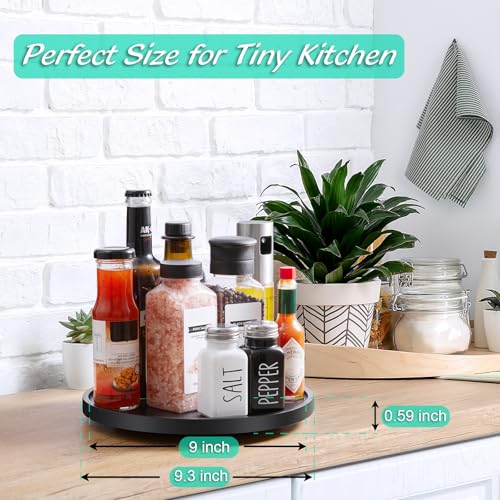9" Wood Lazy Susan Turntable Organizer, Lazy Susan for Table Top Cabinet Dining Pantry Countertop Cupboard Organization, Decorative Tray for Kitchen Bathroom Decor Coffee Bar Accessories, Black - color: Black, size: 9" with Low Rim