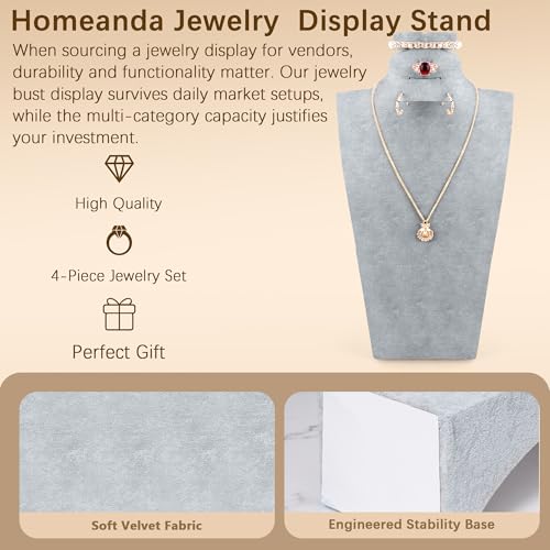 Homeanda Necklace Display Bust, Velvet Necklace Bust Display Stands for Vendors, Bust Jewelry Display Stand for Necklace, Bracelets, Earrings, Rings (Grey-11.8"x6.7") - color: Grey, size: 11.8"x6.7"