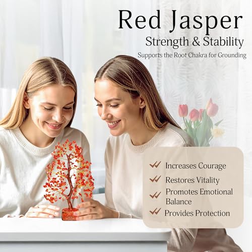 YATSKIA Red Jasper Crystals - Crystal Tree of Life - Gemstone Tree - Spiritual Items - Meditation Room Decor - Spiritual Decor - Reiki Gifts - Good Luck Charms - Metaphysical Gifts - color: Red Jasper (Golden Wire)