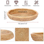 Handwoven Rattan Small Key Bowl - 7.6 Inch Round Catch All Tray for Keys,Coins, Wallet, Jewelry - Natural Wicker Organizer for Entryway, Desk, Nightstand