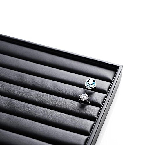 Ring Display Tray Black Jewelry Organizer Tray PU Leather Ring Earrings Display Organizer Tray - style: Ring Tray