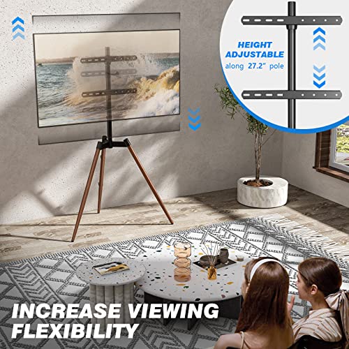 Rfiver Artistic Easel TV Stand, Height Adjustable & Swivel 100° Tripod TV Stand for 32-65 Inch LCD LED Flat Panel Curved Screen TVs up to 77 lbs, Portable TV Mount for Bedroom, Living Room, Studio - color: Walnut