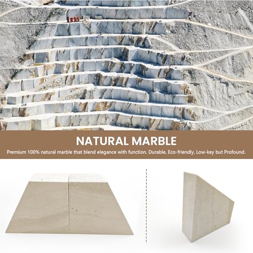 4"x5" Natural Marble Bookends for Shelves, Beige Travertine Book Ends, 7LBS Heavy Duty Marble Book Holder, Home Living Room Ornaments, Apartment Decor for Movies/CD/Video Games, Set of 2