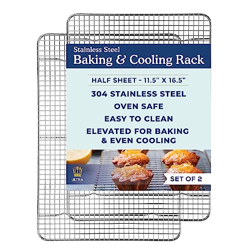 Ultra Cuisine Oven-Safe, Dishwasher-Safe 100% Stainless Steel Cooling and Baking Rack Set Heavy Duty Tight-Wire - 11.5 x 16.5-inch - Set of 2 - Half Sheet Pan Cooling Racks - size: 11.5" x 16.5" 2-Pack