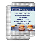Ultra Cuisine Oven-Safe, Dishwasher-Safe 100% Stainless Steel Cooling and Baking Rack Set Heavy Duty Tight-Wire - 11.5 x 16.5-inch - Set of 2 - Half Sheet Pan Cooling Racks - size: 11.5" x 16.5" 2-Pack
