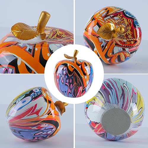Colorful Fruit Figurines Apple Statue Decorations,Abstract Graffiti Apple Resin Sculpture for Table top Ornament Home Decor Christmas eve Gift(Large) - color: Colorful