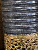 24" Gold and Grey Embossed Metal Decorative Floor Vase – Large Modern Luxury Accent Vase for Living Room, Entryway & Home Decor