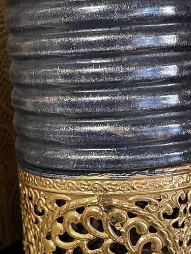 24" Gold and Grey Embossed Metal Decorative Floor Vase – Large Modern Luxury Accent Vase for Living Room, Entryway & Home Decor