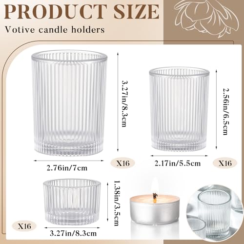 Mumufy 48 Pcs Assorted Votive Candle Holders Ribbed Glass Tealight Candle Holder Bulk for Table Centerpiece, Baby Shower, Home and Wedding Party Decoration (Clear) - color: Clear