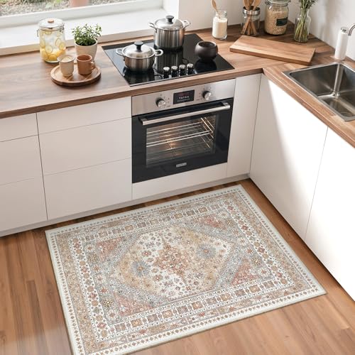 zesthome 2x3 Entryway Rug, Soft Washable Rugs, Non Slip Area Rug, Stain Resistant Low Pile Rugs for Bedroom, Vintage Rug for Door Mat, Kitchen (Orange,2'x3') - color: Orange, size: 2' x 3' (Rectangular)