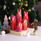 Eywamage Red Glass Flameless Candles with Remote Batteries, Flickering Slim Tall LED Pillar Candles Set of 5 - color: Red