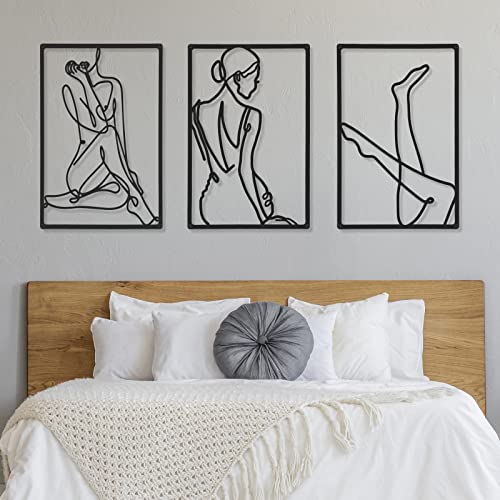 CHENGU 3 Pieces Metal Minimalist Abstract Woman Wall Art Line Drawing Wall Art Decor Single Line Female Home Hanging for Kitchen Bathroom Living Room - style: Leg Style