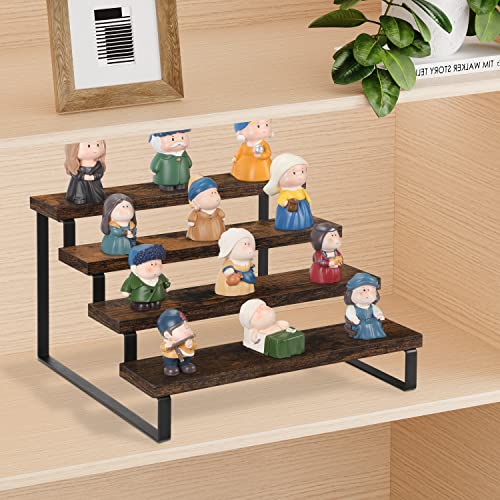 YINMIT Wooden Display Riser Stand, Tiered Perfume and Cologne Organizer Stand, 4 Tier Spice Rack Organizer, Rustic Display Shelf for Candles (4 Tier) - color: 4 Tier,Brown