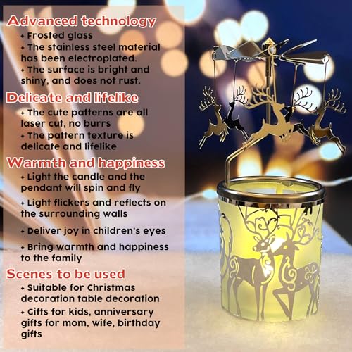 iLaJao Rotary Tea Light Carousel Angel Rotary Candle Holders Spinning Tealight Holders Christmas Decoration for Tabel Centrepieces Gift for Mom Women Wife Birthday-6 ¼ Inch Tall (Nordic Elk) - color: Nordic Elk