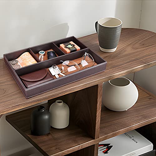 GORESE 2 Pieces Faux Leather Valet Tray for Men, Stackable Jewelry Trays for Drawers, Mens Dresser Top Organizer for Key, Wallet, Sunglass, Watch, Coin, Phone, Nightstand Bedside Tray Brown - color: Brown-2 Set