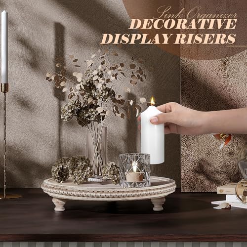 EOSAHR Pine Wooden Display Riser - Beaded Wood Riser for Plant Stand & Sponge Holder, Perfume Organizer - Rustic Farmhouse Kitchen Counter Organizer, Boho Chic Living Room Home Decor (Deep Natural) - color: Deep-Natural