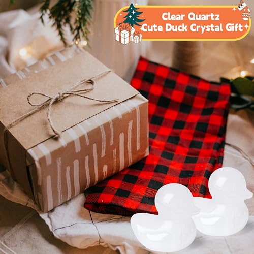 QINJIEJIE 1.5" Clear Quartz Crystal Duck Decor Figurines Healing Quartz Crystals Stone Cute Duck Animal Statues Reiki Home Room Desk Decor Sculpture Lunny Funny Ducks Gifts for Women - color: Clear Quartz