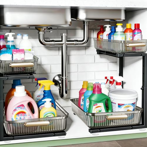 ARSTPEOE Under Sink Organizer - 2 Packs Multi-Purpose Pull-Out Storage Organizers, Slide out Pull out Cabinet Organizer Shelf, Storage for Kitchen Bathroom, Clear - color: Clear, size: 2 Pack
