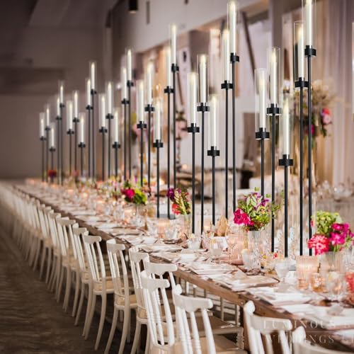 39.8''Matte Black Candle Holder with Acrylic Shades Tall 5 Arm Candelabra Black Table Centerpiece 8PCS for Wedding Living Dining Room Fireplace Decoration Fit 0.98''LED Taper Candle - color: Black, size: 8pcs