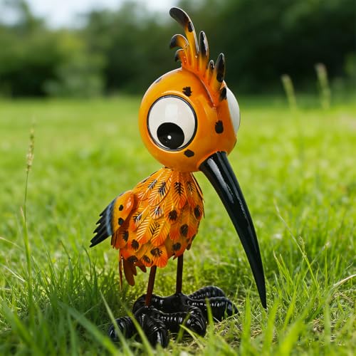 Metal Large Garden Statue,16.5" Orange Bird Statues and Sculptures for Outdoor Decor,Metal Yard Art Lawn Ornaments for Patio Backyard Decoration - color: Orange Bird