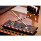 Dacasso Luxury Walnut & Black Leather Double Pen Stand with Rolling Ball Pen - Executive Desk Decor and Elegant Organizer