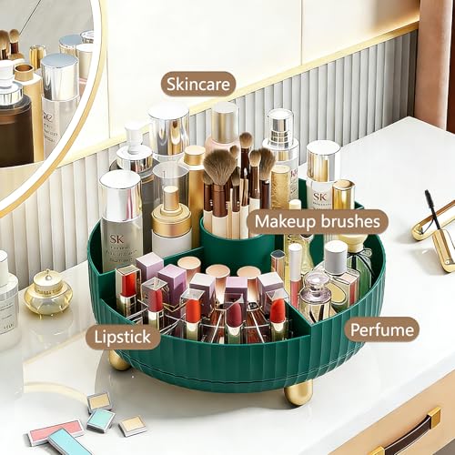 Anyoifax Makeup Perfume Organizer Tray with Divider 360 Degree Rotating Lazy Susan Skincare Lotion Organizer Spinning Cosmetics Storage for Dresser, Vanity, Bathroom Countertop, Large Teal Green - color: Teal Green+Divider, size: 11 "