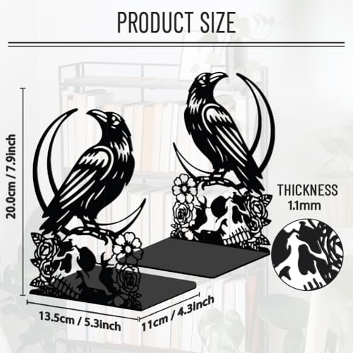 WADORN 1 Pair Raven Metal Decorative Bookend for Shelves, Heavy Duty Book Ends Modern Bird Non-Skid Books Holder Stand Black Book Support Stoppers for Desk Bookshelf Office Home, 5.3x4.3x7.8 Inches - color: Raven