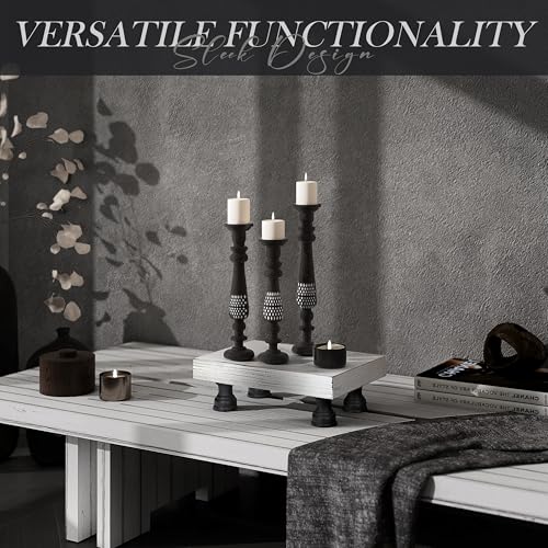 EOSAHR Farmhouse Fir Wood Risers for Decor for Kitchen Sink & Small Vanity - Risers Display Stands for Coffee Table - Double as Sponge Holder & Plant Stand (Black & White, 8.5") - color: C-Fir Wood-Blak&White