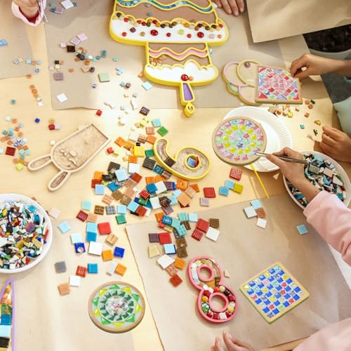 6 Sets DlY Mosaic Tiles for Crafts,Mixed Color Glass Mosaic Kits with Wooden Coaster for Adults,DlY Coasters Kit Mosaic Supplies for Handmade Home Decoration Gift (Square and Round) - style: Style 1