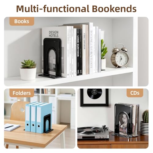 Happyhapi 14 Pair Book Ends for Shelves, 28 Pcs Metal Bookends Book Holder for Shelf, Heavy Book Stopper for Desk, Simple Library Office Home Bookend, 4.9 x 5.7 x 6.5 in, Black