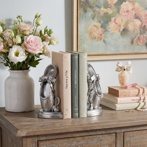 Bookends for Shelves, Ballet Slipper Decorative Bookends - Book Ends with Anti-Slip Pad for Book Lovers Dancers Heavy Book Holder for Home Office Decor (Silver) - color: Silver