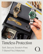 QWATCH Watch Stand Display Case - Acrylic Watch Box for 2 or 4 Watches with Jewelry Valet Tray and Drawer - color: Single - Black / Charcoal