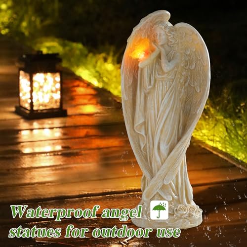 Angel Figurine, Large Angel Garden Statues Outdoor with Butterfly Solar LED Lights Lawn Decorations Yard Ornament Sculptural for Outside Patio Decor, Angel Gardening Gifts - style: Butterfly-2