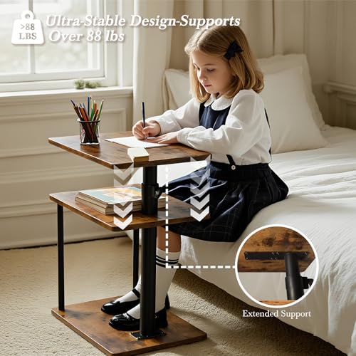 Faesun 360° Swivel Side Table for Height Adjustable, C Shaped End Table for Couch with Storage, 3-Tier Night Stand with Open Shelf, Tv Tray for Small Spaces, Living Room, Bedroom, Rustic Brown - color: Rich