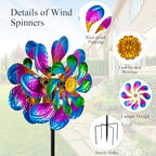 Metal Wind Spinners Outdoor,13'' Dia Purple Garden Wind Spinner & Sculpture,Waterproof Garden Windmill for Yard Art Decorations - size: 13'' Purple