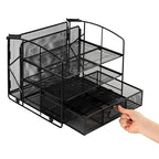 Amazon Basics Sturdy Rectangular Desktop Organizer with 3 Trays, Sliding Drawer and Hanging File Holder for Office Supplies, Black