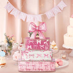 Conelist 4 Pcs Pink Bow Room Decoration Galentines Coquette Gift Pink Bow Block Sign Centerpiece for Table Gift for Teen Girl Birthday Bachelorette Bridal Wedding Baby Shower Valentines Party Supplies - style: Pink Bow