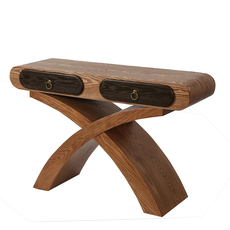 WILLIAMSPACE 47.24" Oval Console Table with Cross Leg & 2 Drawers, Mid Century Modern Wooden Entryway Sofa Table Hallway Table for Living Room, Foyer - Brown - color: 47.24" Oval Console Table With Cross Leg,brown